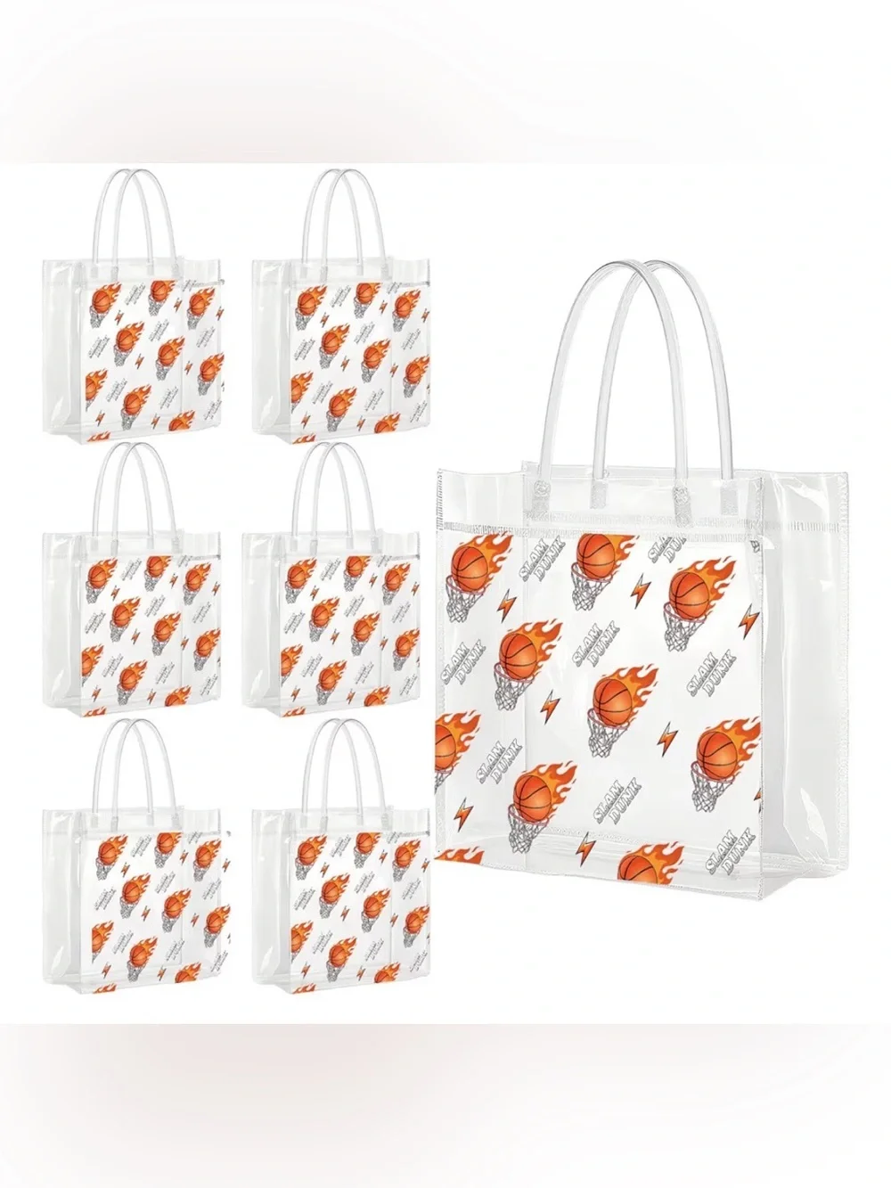 NEW 20 Clear PVC Tote Bag with Flaming Basketball Print